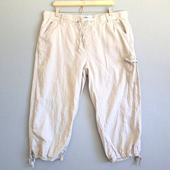 Alki'i Crop Cargo Pants Linen Blend XL Tan Coastal Core Beach Walking Boho - Picture 1 of 11